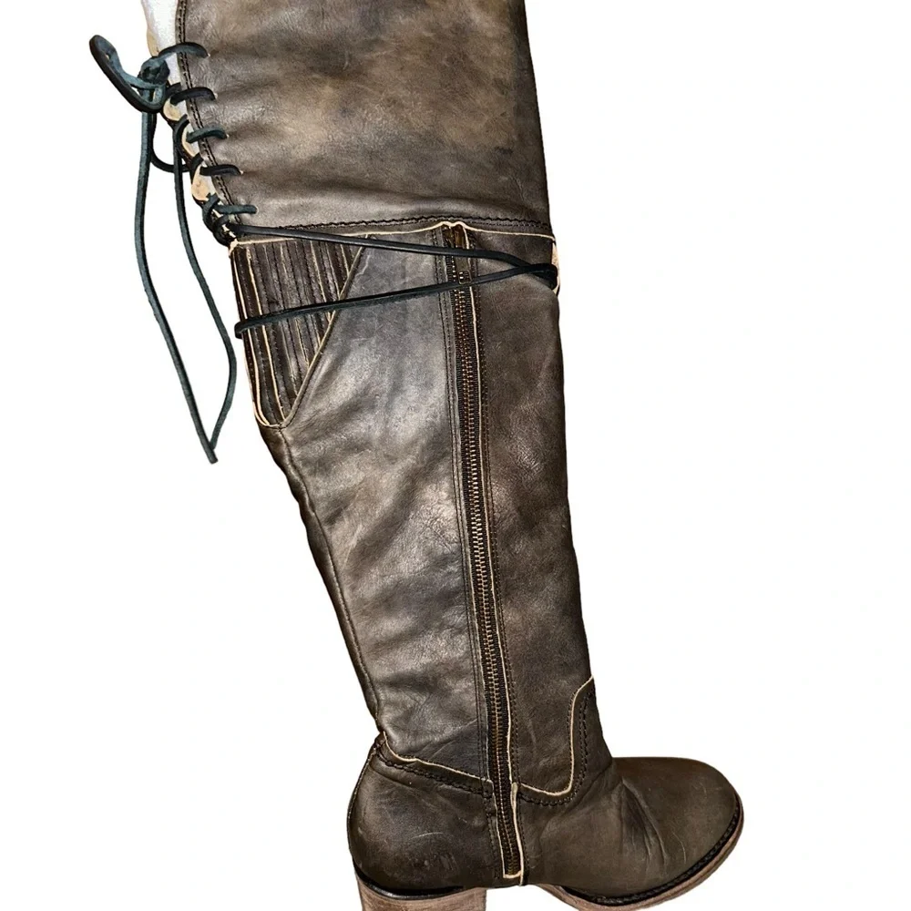 FREEBIRD by Steven Carolina Boots Brown Leather Over The Knee Distressed tall 8